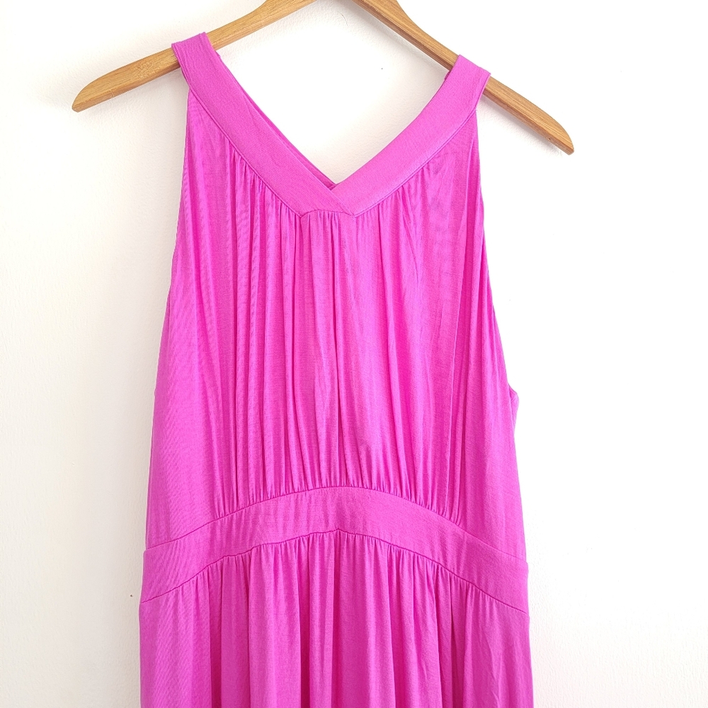 Soma Weekend Crossover Halter Soft Jersey Pink Maxi Dress Tiered Ruffle Large - Picture 8 of 11